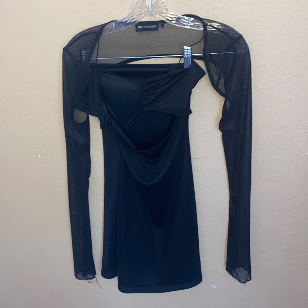 PLT PrettyLittleThing Black Mesh Sheer Cutout Long Sleeve Party Mini Dress 4